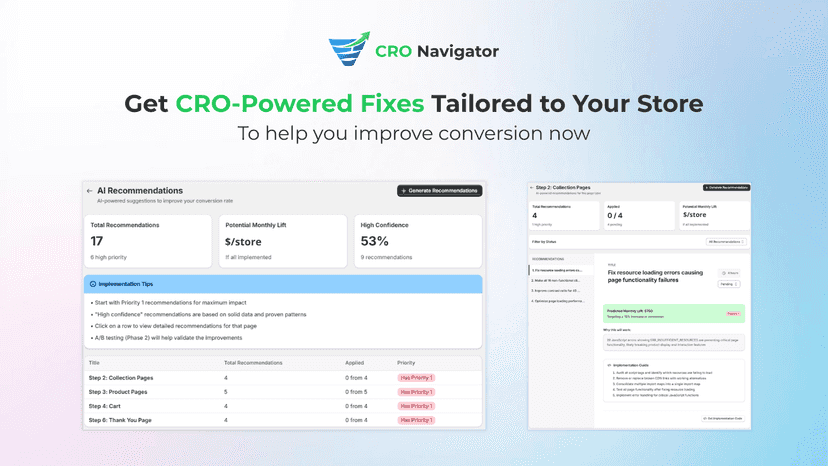 AI CRO recommendations tailored to boost Shopify sales.