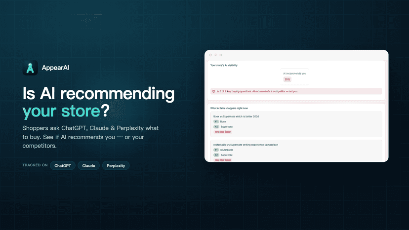 AppearAI AI visibility audit dashboard for a Shopify store