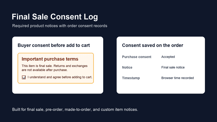 Required consent notice and order record preview