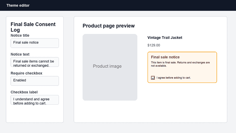 Theme editor consent settings