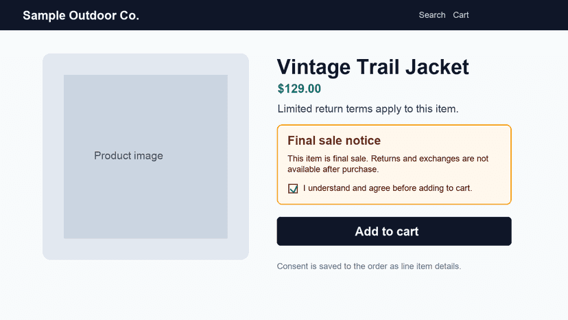 Product page consent notice