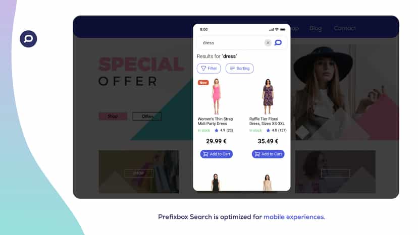 Prefixbox Search Engine on mobile