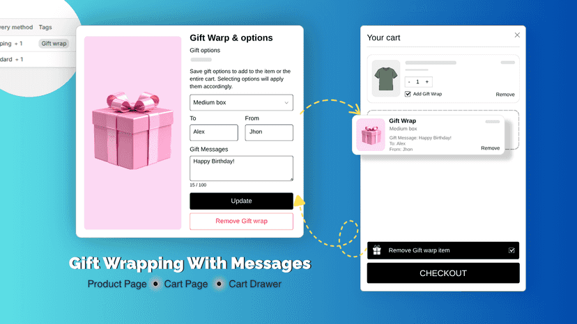Shopify app for Gift wrap & options with messages, from softpico