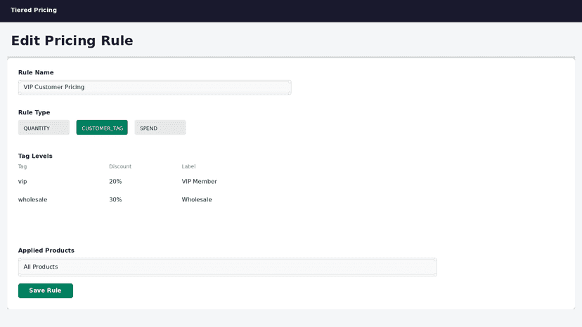 Customer tag discount setup with VIP pricing configuration