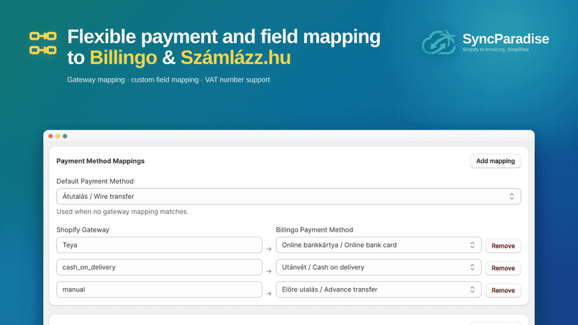 Flexible payment method and field mapping