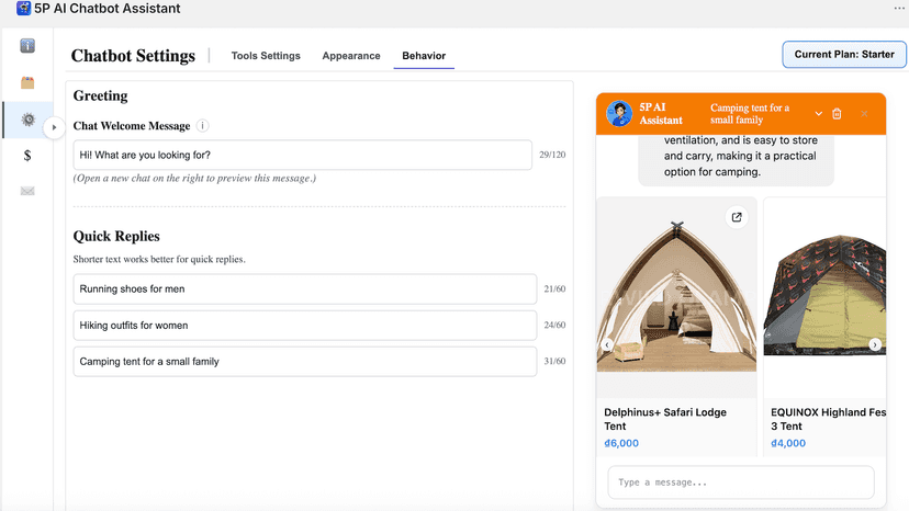 Test chatbot responses in admin before publishing