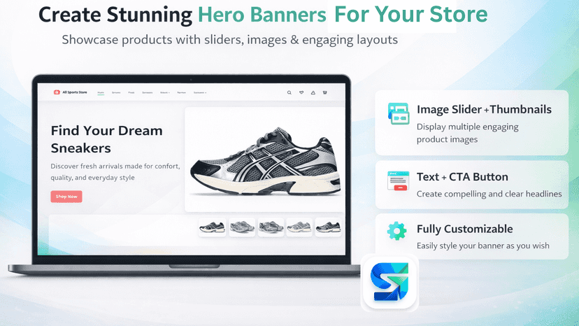 Hero banner section with customizable layout and call to action