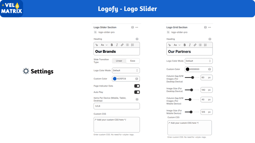 Settings of Logo Slider Section & Logo Grid Section