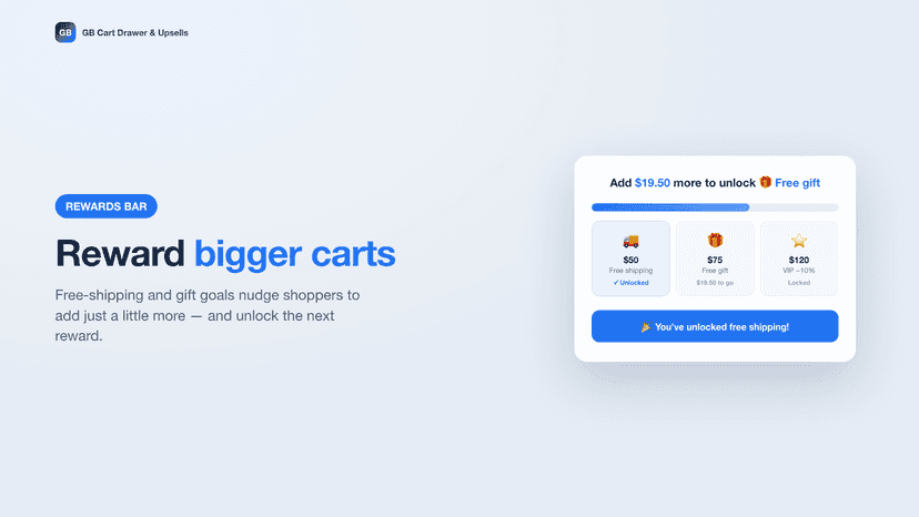 Rewards bar with shipping and gift goals shoppers can unlock