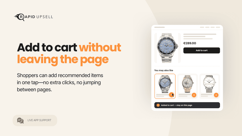 Add recommended products to cart without leaving page