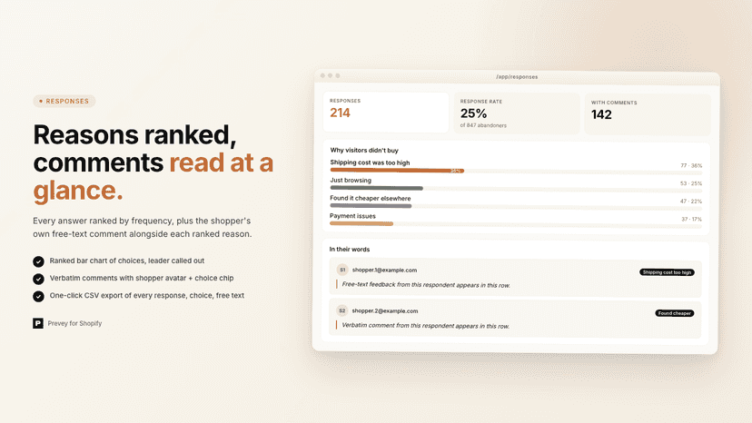 Ranked reasons with shopper feedback comments