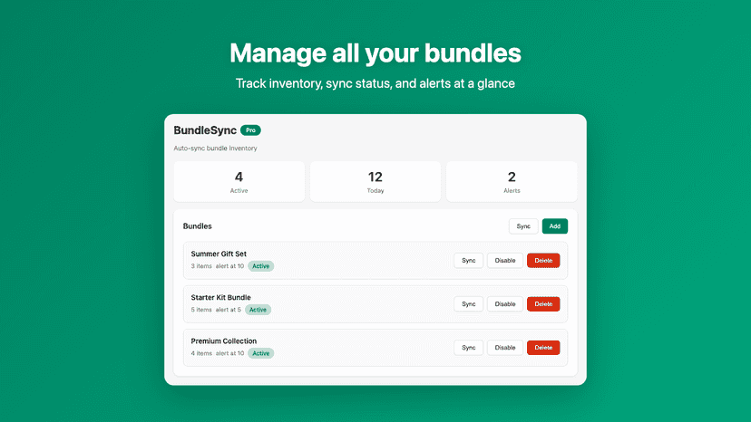BundleSync dashboard with bundle list, stats, and sync controls