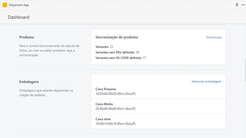 Confira suas caixas e quantos produtos precisam de configuração
