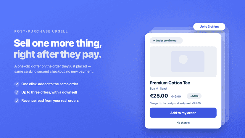 Right after checkout, a buyer gets a one-click offer added