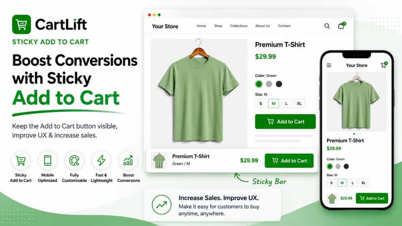 CartLift sticky add to cart Shopify app banner showing mobile op