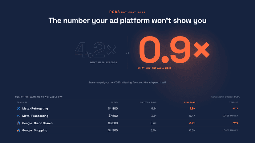 NetNet POAS view: real ad profit after costs, not just ROAS