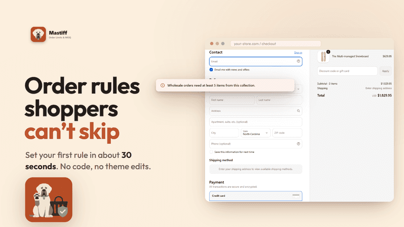 Checkout blocked by an order rule with the merchant's message