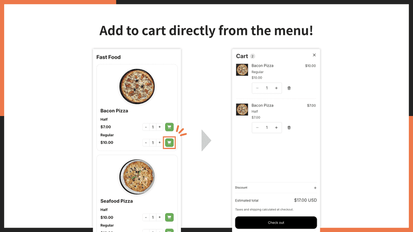 Add to cart directly from the menu!