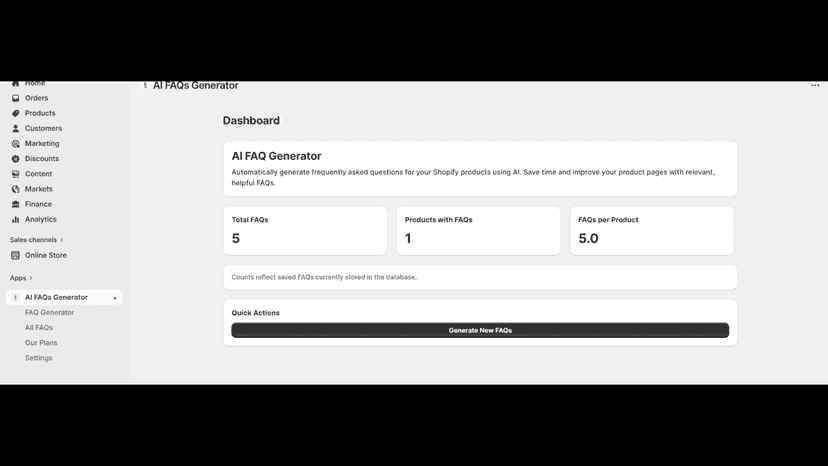 AI FAQ Generator App Dashboard for Quick overview