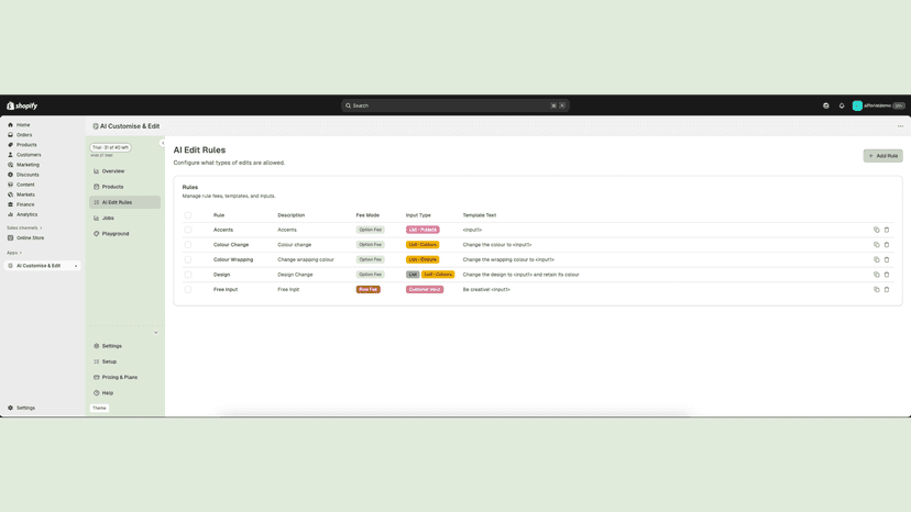 Add and edit rules to manage your customisations & edits