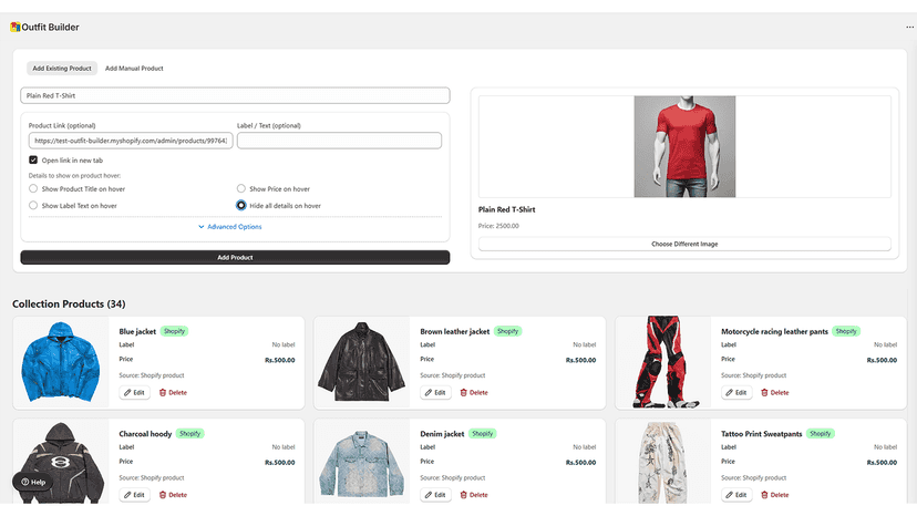 The app admin where store can manage order and settings of items