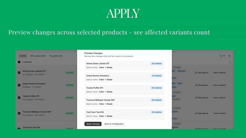 Configure option name or value renaming with preview