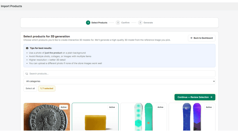 Generate 3d models from any of your products