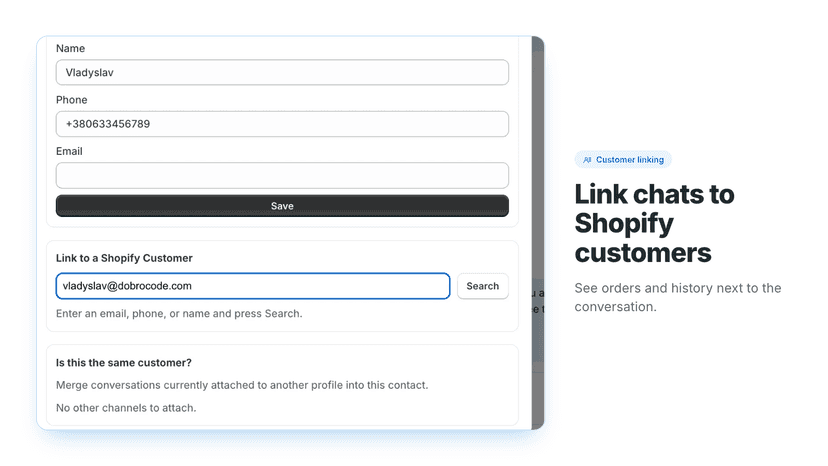 Link chats to shopify customers