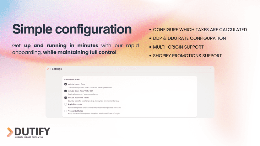 Image showing Dutify configuration options