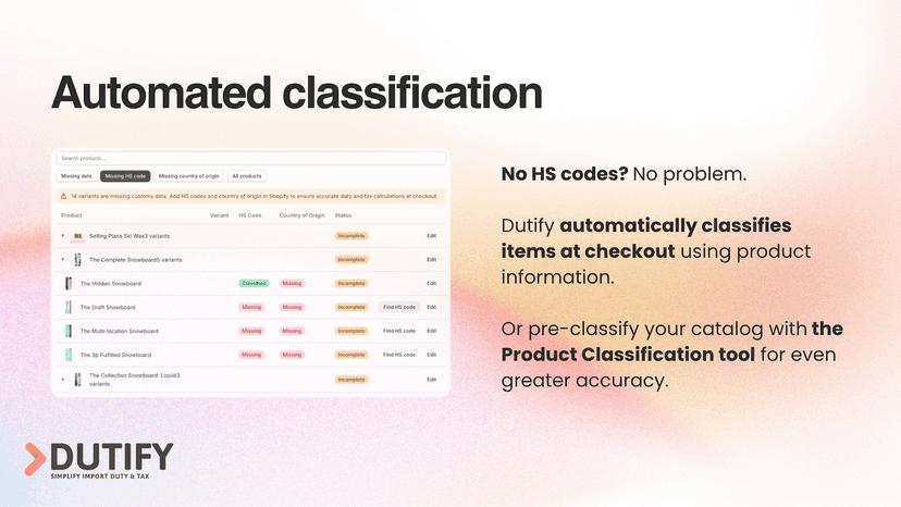 Dutify app features with classification mockup