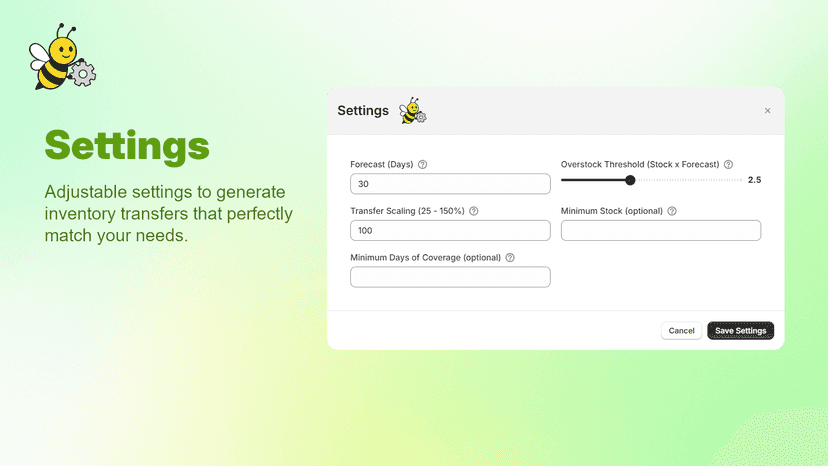 App settings for custom inventory logic.