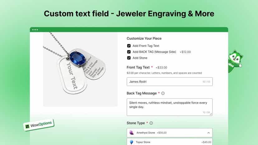 Custom text field - Jeweler engraving & more.