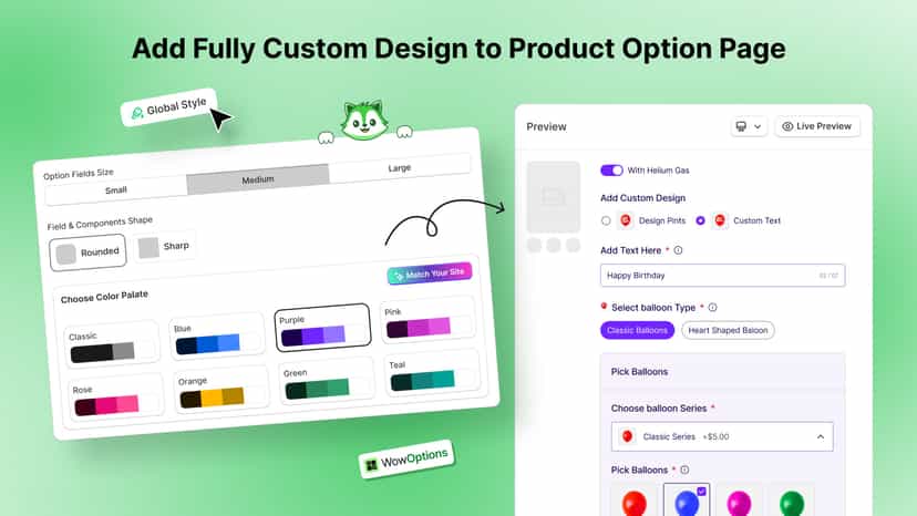 Add fully custom design to product option page.