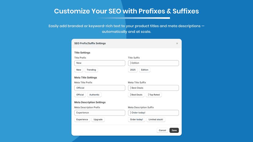 Prefix and suffix feature