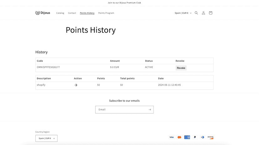 Points history page