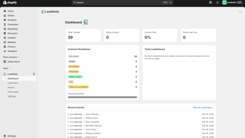 LeadNotio Dashboard