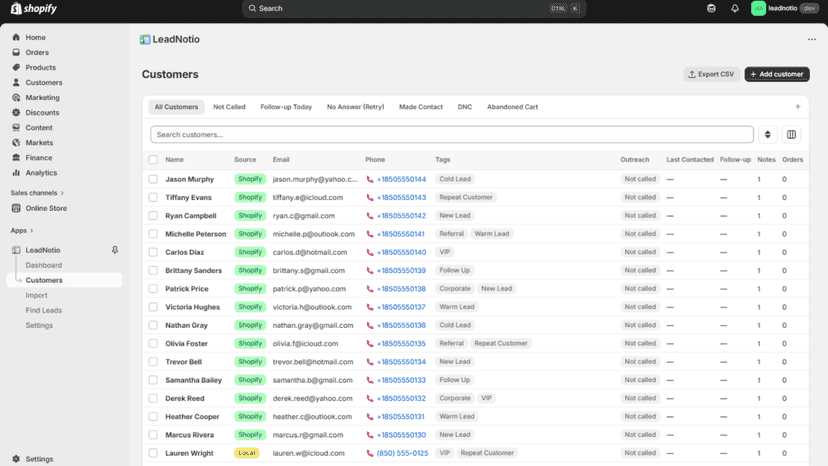 LeadNotio Customer Page