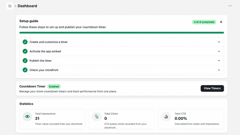 Manage and create countdown timers from the app dashboard