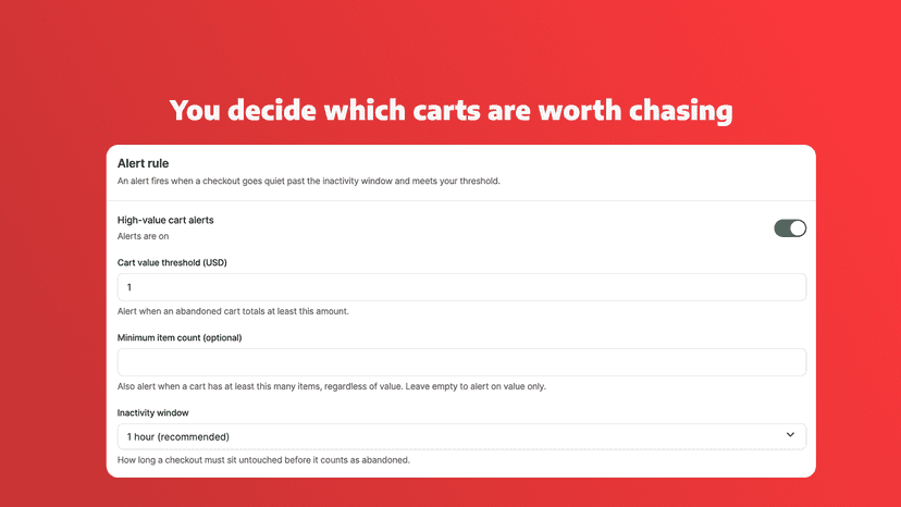 Cart Radar alert rule: value threshold and wait time
