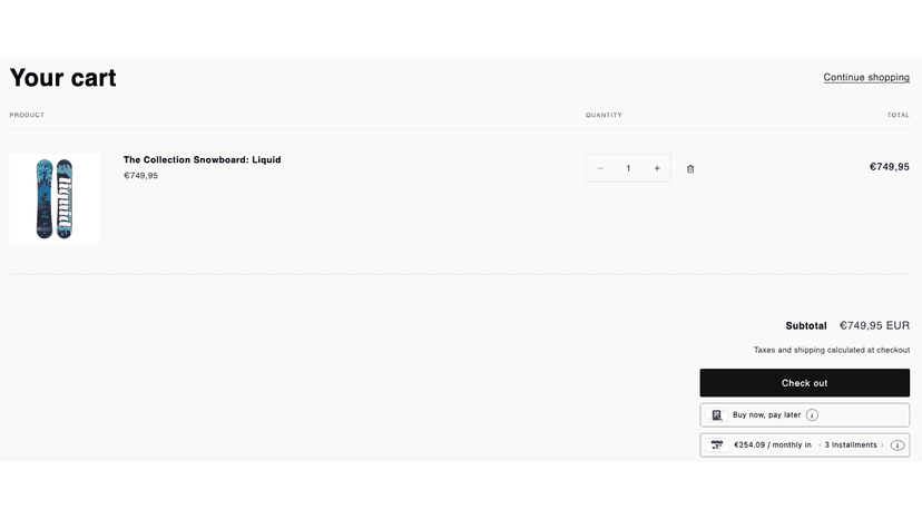 Cart page with Widgets