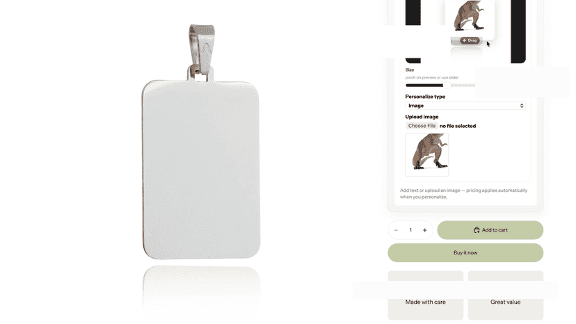 Shopper uploads image onto pendant preview