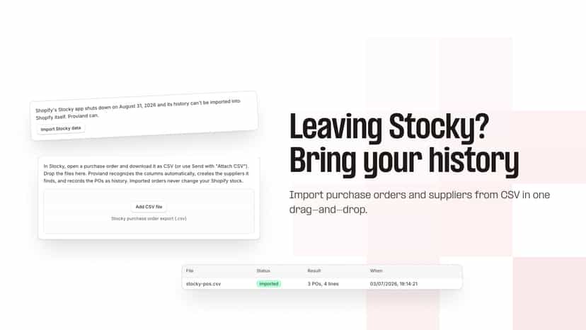 Stocky CSV import with drop zone and import history