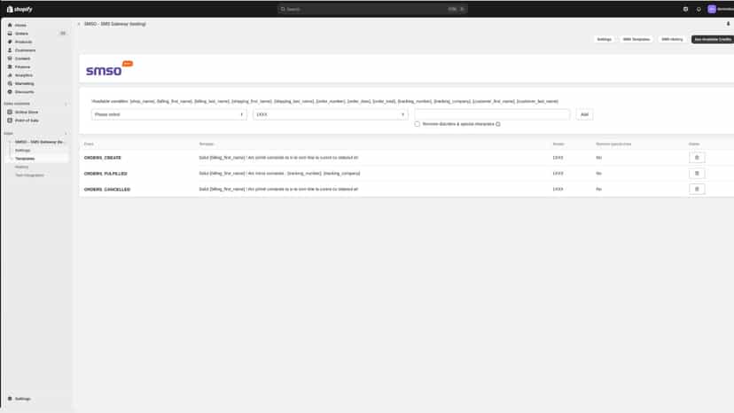 Add SMS template for order events