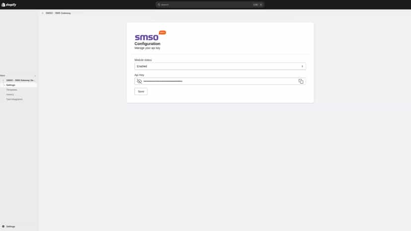 Configure SMSO Shopify app