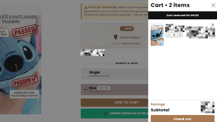 Cart showing automatic bundle discount applied