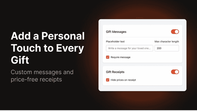 Gift message and receipt settings screen