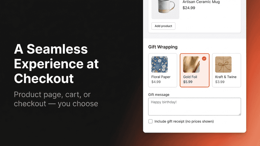 Customer gift wrapping selection at checkout