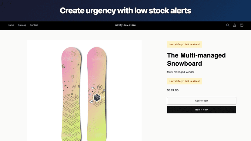 Low stock urgency badge showing items remaining