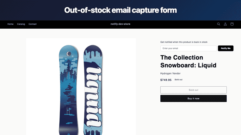Notify Me email form on an out-of-stock product page