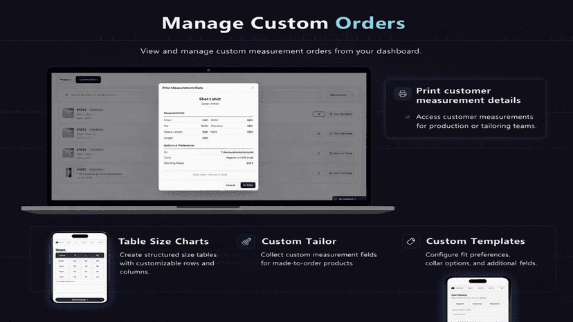 Custom template editor with measurement fields and configuration